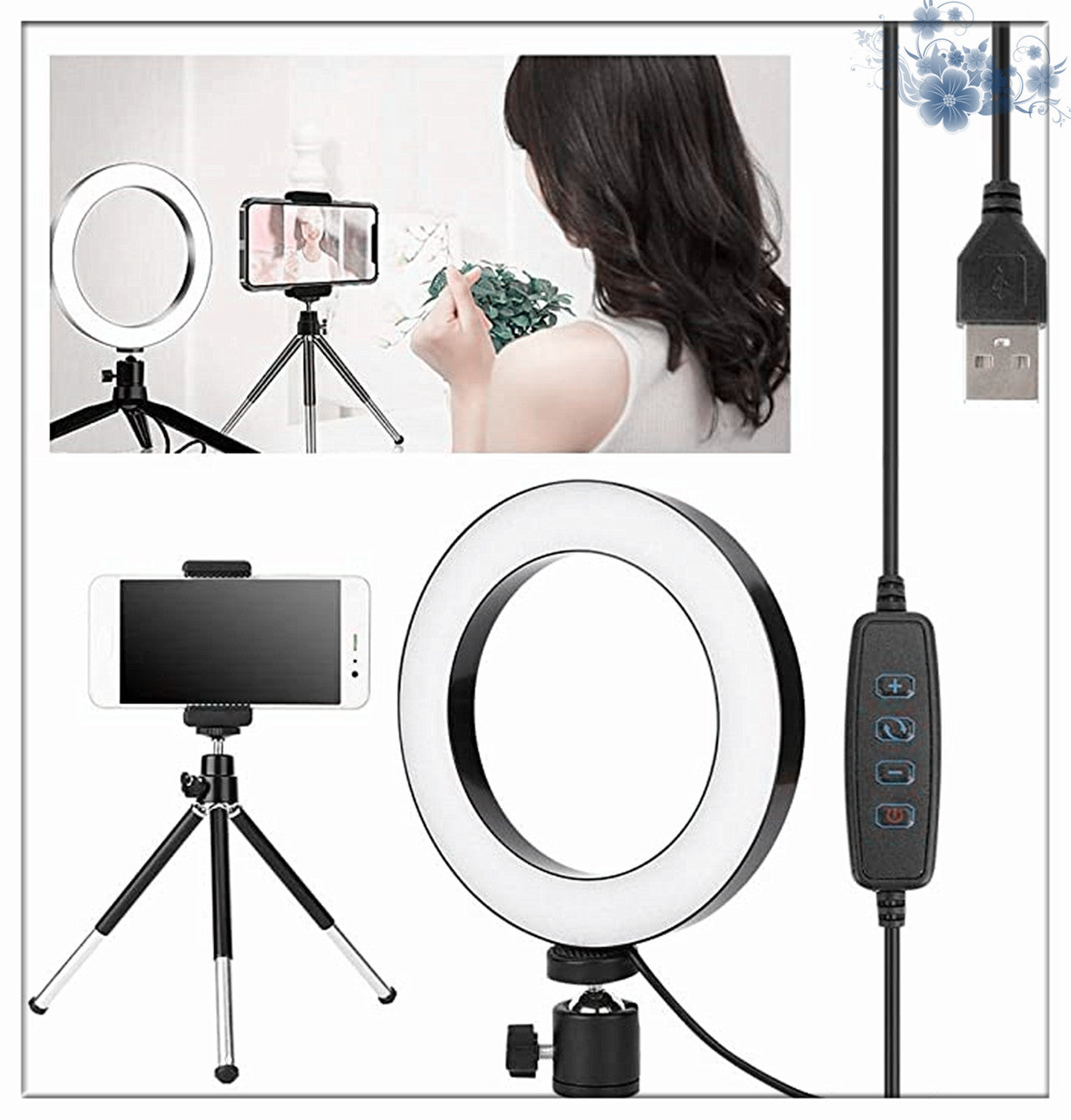 360° Rotatable Desktop Ring Light with Tripod (Apple Compatible)